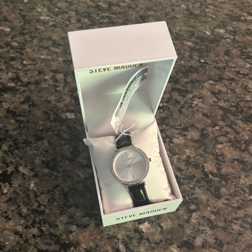 Steve Madden Silver Dial Black Strap Watch